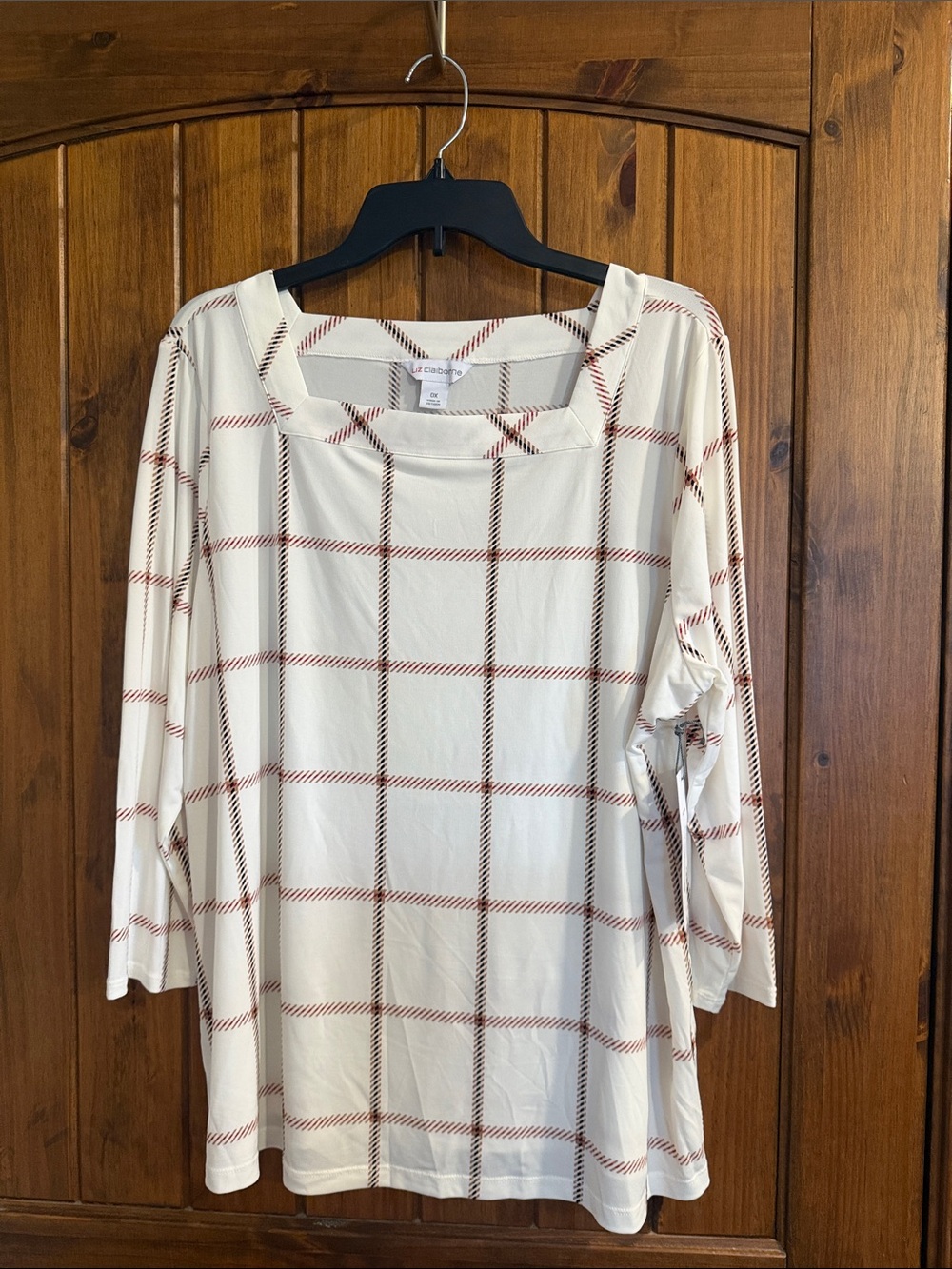 Liz Claiborne Cream Plaid Scoop-Neck Tunic